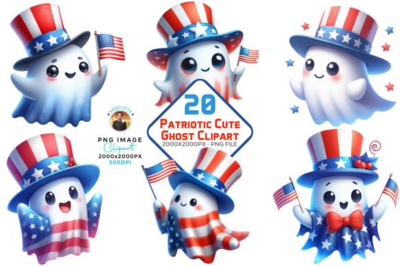 Download Patriotic Cute Ghost Clipart Bundle - Bundle Collection