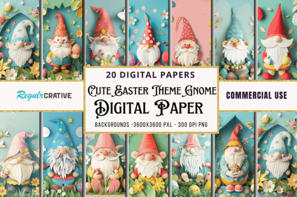 Download Cute Easter Theme Gnome Paper Bundle - Bundle Collection