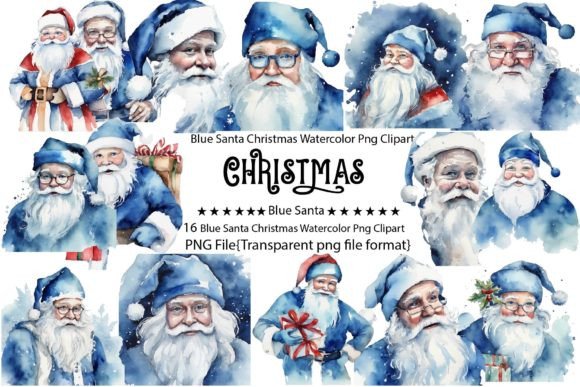 Download Blue Santa Christmas Watercolor Bundle - Bundle Collection