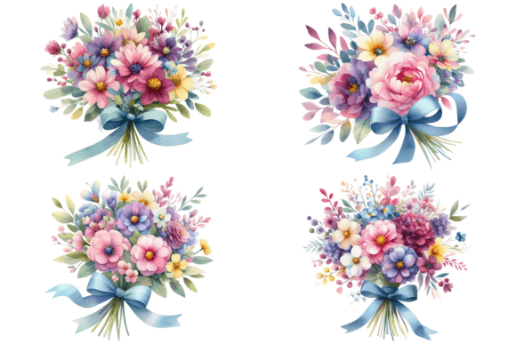 Download 4 Watercolor Flower Clipart Bundle - Bundle Collection