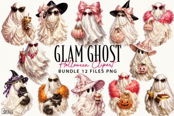 Download Glam Ghost Halloween Clipart Bundle PNG - Bundle Collection