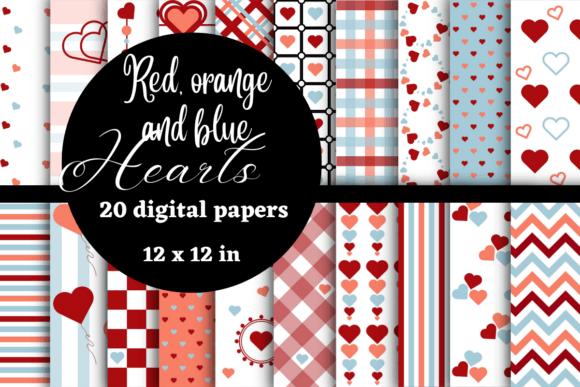 Download Red,orange and Blue Hearts Digital Paper - Blue hearts Collection