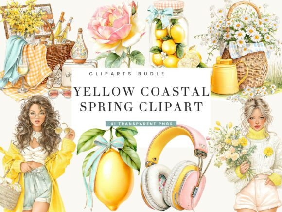 Download Yellow Coastal Spring Clipart Bundle - Bundle Collection