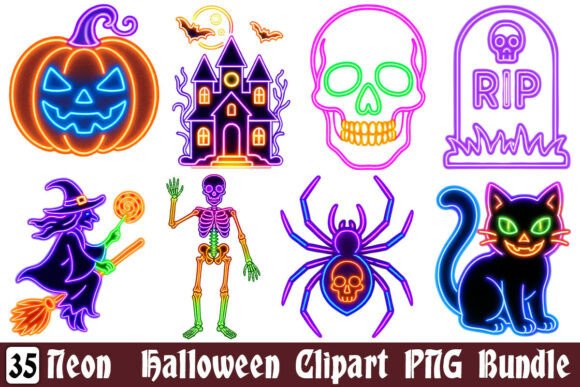 Download Neon Halloween Clipart PNG Bundle - Bundle Collection