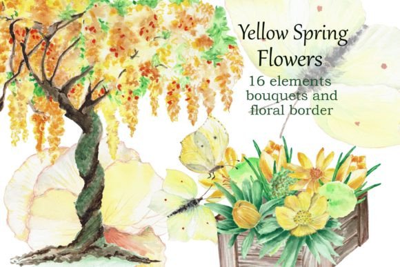 Download Spring Yellow Flowers Watercolor Png - Premium Bundle