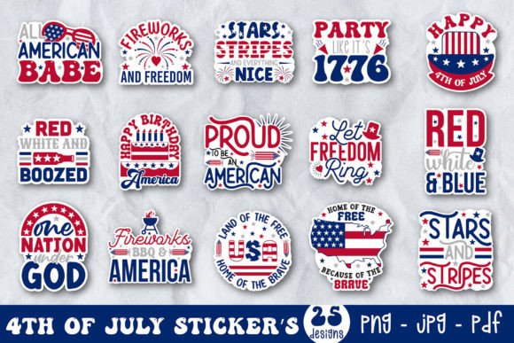 Download 4th of July Printable Stickers Bundle - Bundle Collection