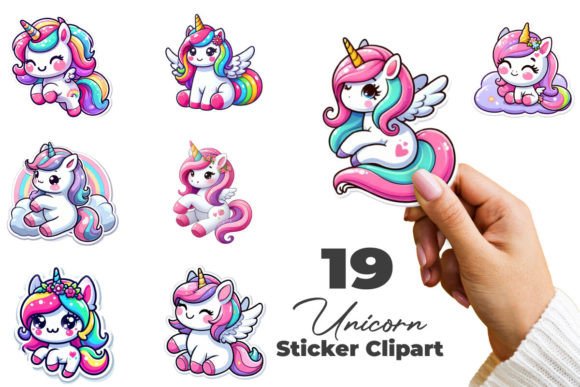 Download Cute Unicorn Stickers Clipart Bundle - Bundle Collection