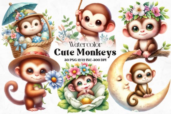 Download Cute Baby Monkeys Clipart Bundle - Bundle Collection