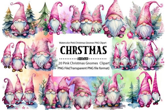 Download Watercolor Pink Christmas Gnomes Bundle - Bundle Collection