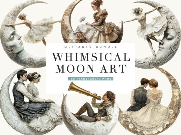 Download Whimsical Moon Art Clipart Bundle - Bundle Collection