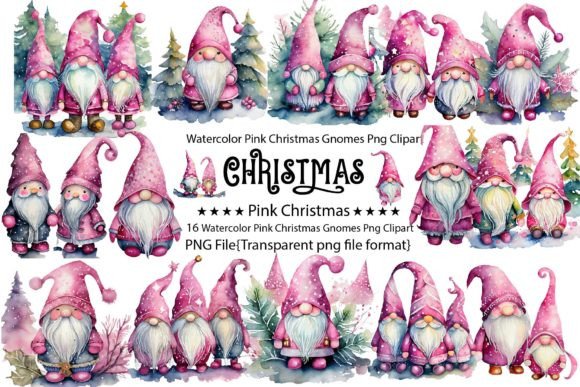 Download Watercolor Pink Christmas Gnomes Bundle - Bundle Collection