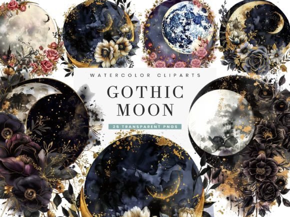 Download Watercolor Gothic Moon Clipart Bundle - Bundle Collection