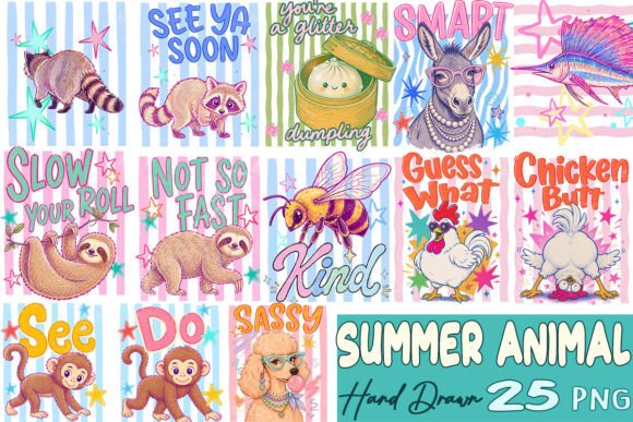 Download Striped Summer Animal Hand Drawn Bundle - Bundle Collection