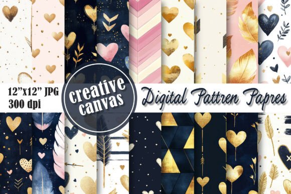 Download Cute Heart &amp; Love Digital Paper Bundle - Bundle Collection