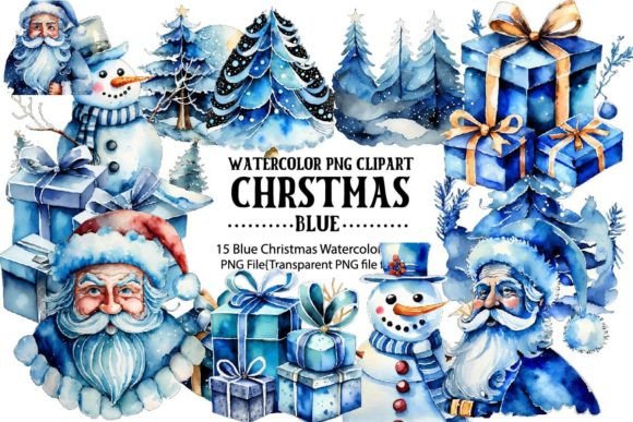 Download Blue Santa Christmas Watercolor Bundle - Bundle Collection