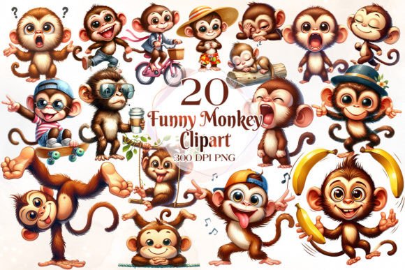 Download Funny Monkey Watercolor Clipart Bundle - Bundle Collection