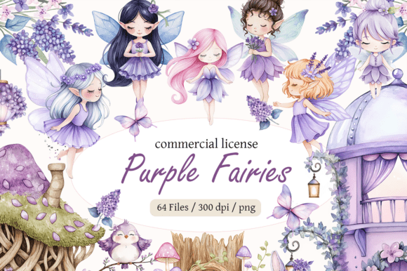 Download Purple Fairy Clipart Bundle | Watercolor - Bundle Collection