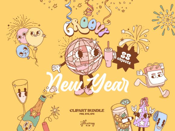 Download Groovy Retro New Year Party Bundle - Bundle Collection