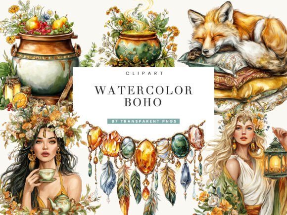 Download Watercolor Boho Clipart Bundle - Bundle Collection