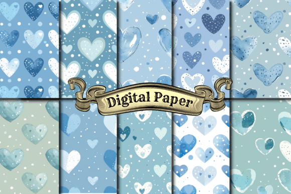 Download Vintage Blue Hearts Digital Papers - Blue hearts Collection
