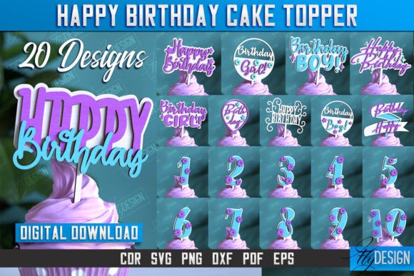 Download Happy Birthday Cake Topper Design Bundle - Bundle Collection